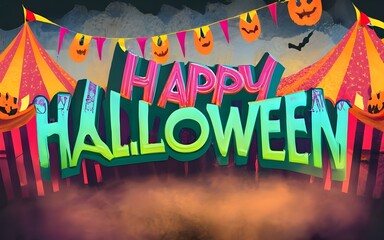 The name "happy halloween" background with a spectral carnival that comes to life at midnight, with ghostly rides spinning in a ghostly mist and ethereal laughter echoing through the fairground