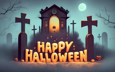 The name "happy halloween" background with a spectral carnival that comes to life at midnight, with ghostly rides spinning in a ghostly mist and ethereal laughter echoing through the fairground