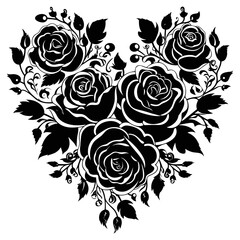 Heart made of roses outline with leaves , heart made of roses