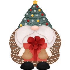 Watercolor Christmas Gnome. Watercolor Christmas Illustration. Cute Gnome.