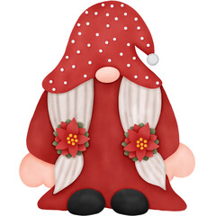 Watercolor Christmas Gnome. Watercolor Christmas Illustration. Cute Gnome.