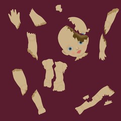 Creepy doll parts. Halloween concept 