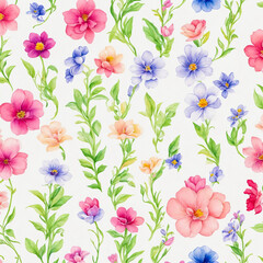 Pattern with blue and pink flowers