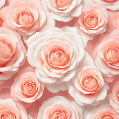 Peach color many roses on flat peach background, abstract floral illustration
