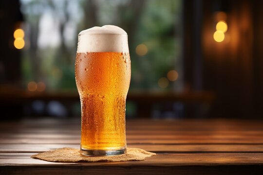 Clear glass with cold craft beer. Generative AI