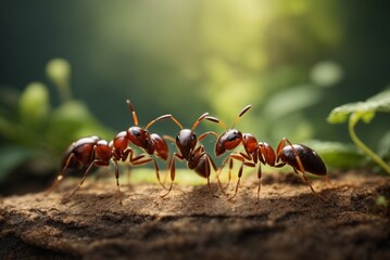 Fototapeta premium Group of little ants working together, Teamwork Concept