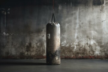 Gym punching bag against concrete wall. Generative AI