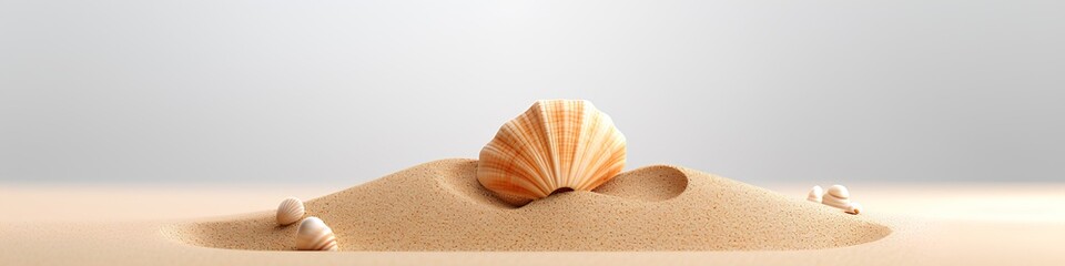 貝殻と砂（横長）3Dイラスト