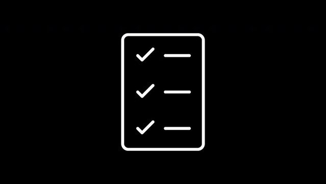 Checklist concept. WHITE line icon animation on a transparent background