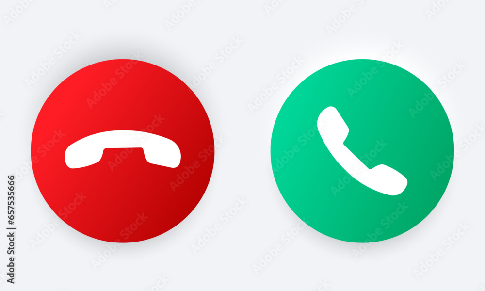 Poster call and reject call buttons vector icons. green buttons yes and red no symbols isolated on white ba