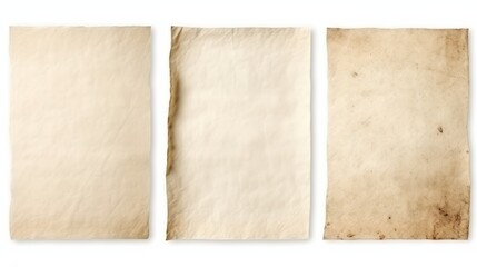 Three vintage paper sheets with lined texture on a clean white background