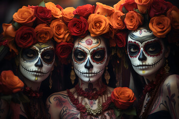 Mexican women in day of the dead festivities