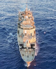 Warship in the sea