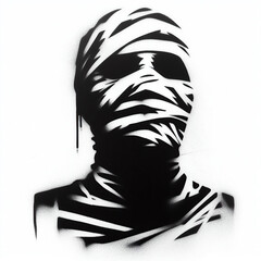 mummy graffiti stencil-art sprayed in black over white, generative ai