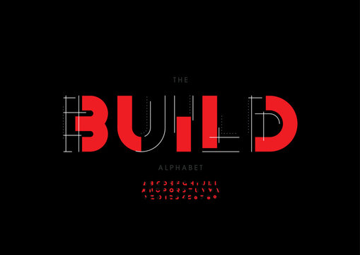 Vector of stylized modern font and alphabet