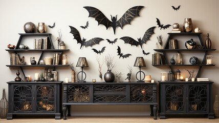 halloween background with pumpkins and bats
