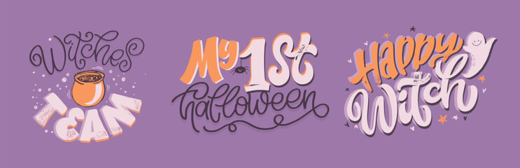Cute lettering about Happy halloween. Halloween party - Trick or Treat. Halloween invitation. Lettering art for poster, web, banner, t-shirt design.