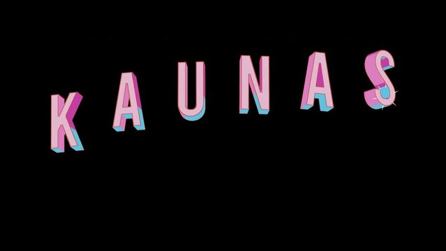 Bright letters jump merrily in the inscription KAUNAS city. Retro. Alpha channel black. Looped from frame 120 to 240, Alpha BW at the end