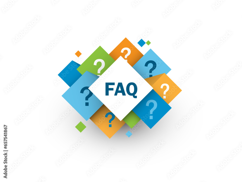 Poster faq vector business concept with symbols on colorful cubes
