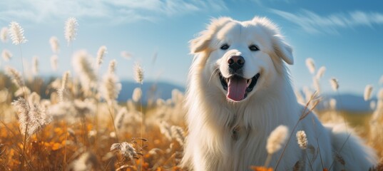 Great Pyrenees outdoor. Generative AI technology.