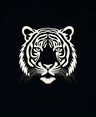 White tiger illustration, tiger logo on a black background