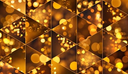 Golden bokeh triangle mosaic background for festive design AI. 