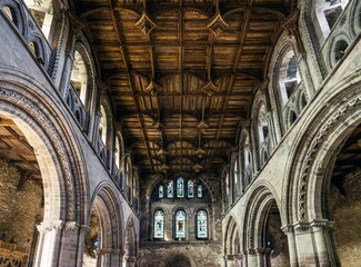 St Davids Cathedral, St Davids, Haverfordwest, Pembrokeshire, Wales, England - obrazy, fototapety, plakaty