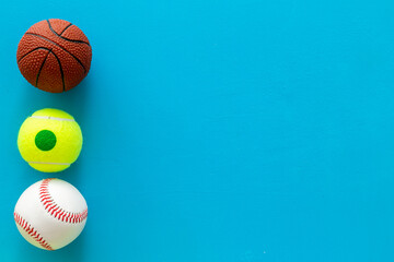 Team sport balls, top view. Sport games background