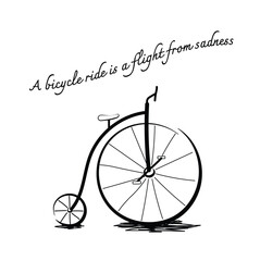 High wheeler vector in doodle style isolated on white background. Hand drawn vehicles illustration. Cycling quotes. Retro bicycle.