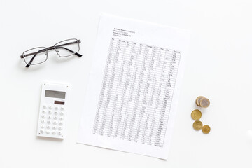 Calculator with money and budget taxes calculations and bills. Economy concept