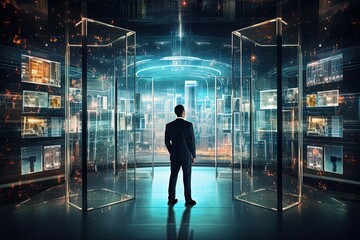 Futuristic Businessman in B2B E-commerce Hub