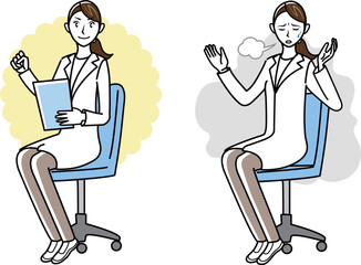 診察をする女性医師のイラストセット