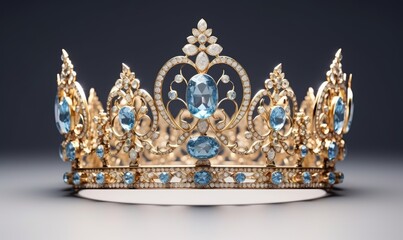 Photo of a luxurious gold crown adorned with sparkling blue gemstones