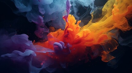A colorful substance is in the middle of a black background