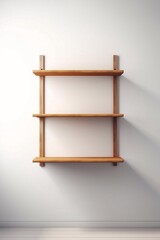 Empty White Room with Wooden Shelf