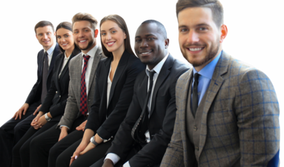 Business people group in a row, business people waiting for job interview on a transparent background