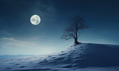 winter landscape with full moon.