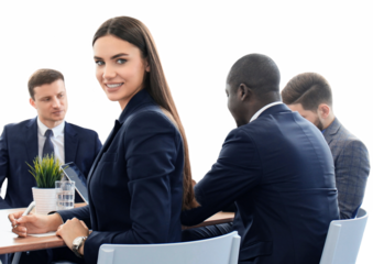 Happy smile woman face, young businesswoman looking at camera on a transparent background