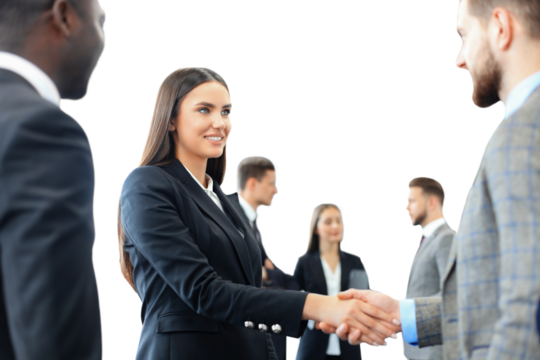 Business people shaking hands, finishing up a meeting on a transparent background - Powered by Adobe