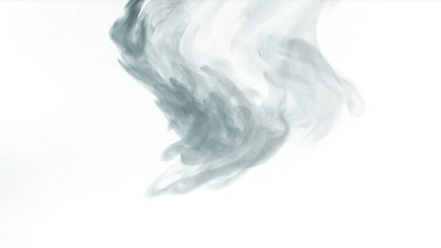 Fast-flying gray smoke watercolor from above, abstractly on a white background.