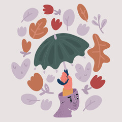 Vector illustration of man with opened umbrella