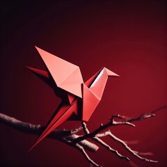 origami bird on a red background