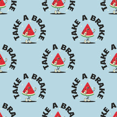 
Summer retro pattern with groovy watermelon
