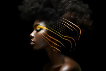 Yellow strokes makeup. Black african woman. Generate Ai