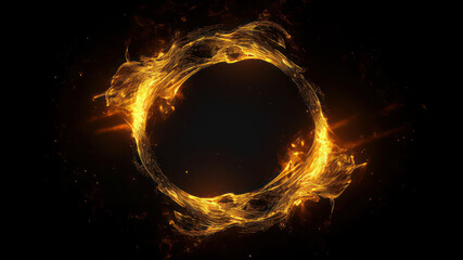 Abstract fire circle on black background. Futuristic technology style. 