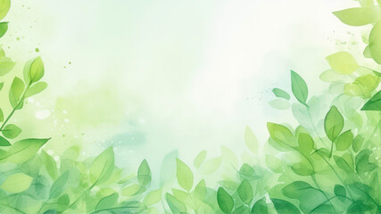 Fresh green leaves watercolor background.