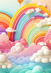 Abstract 3d rainbow illustrationwith clouds like baloons in pastel colors. Generative Ai.