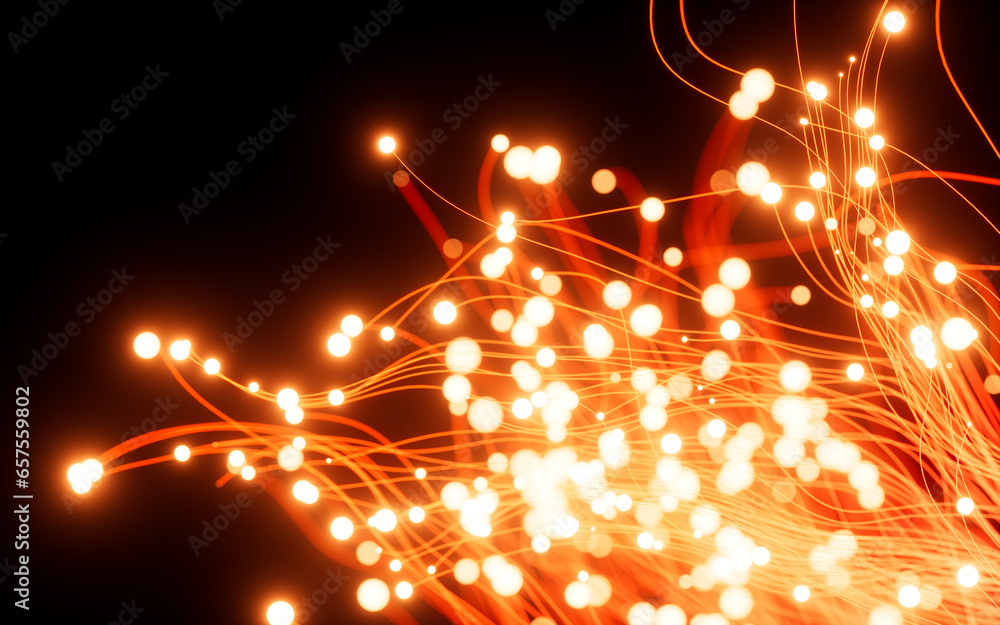 Poster abstract glowing particles, point explode, 3d rendering.