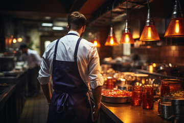 Obraz premium Head of Chef from behind checking food preparation