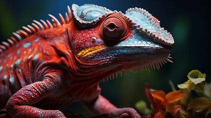 Adaptive Marvel: Close-Up of a Chameleon Showcasing Its Remarkable Camouflage Abilities - obrazy, fototapety, plakaty